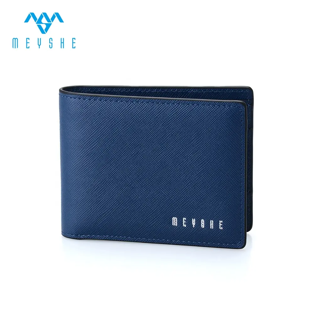Beste Mode Brieftasche Saffiano Echtes Leder für Männer Marineblau Kurze Brieftasche geprägt