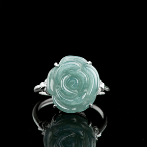 Bague en argent S925 incrustée de jade naturel de qualité A, type glace, motif rose bleue, pour femme, réglable - Product Image 2