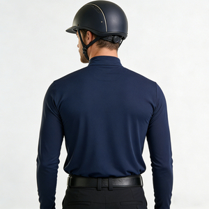 Camiseta de equitación para hombre, personalizada al por mayor, de manga larga, ligera, que absorbe la humedad, azul marino, con cremallera de 1/4, cuello alto, corte regular - Product Image 2