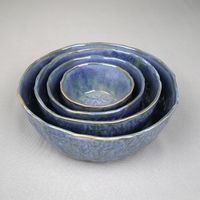 Service de vaisselle en porcelaine bleue Stone-Lain Grès Mini assiettes à soupe et à salade Bols en céramique-Collection de vaisselle élégante
