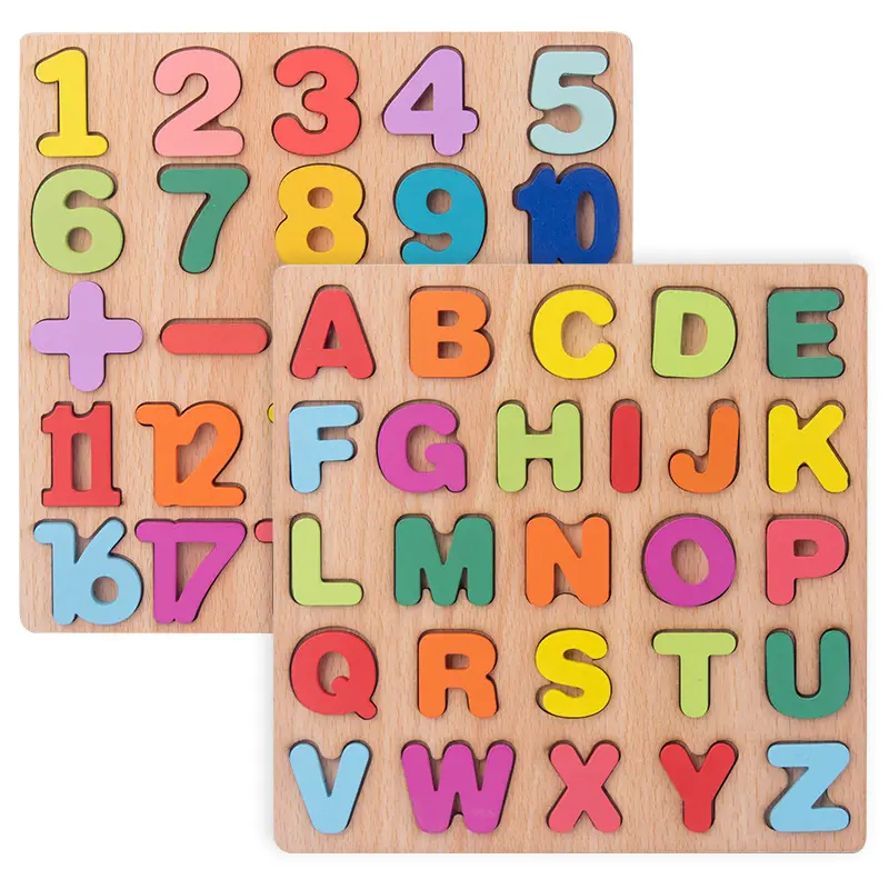 木製早期教育子供認知玩具デジタルアルファベットビルディングブロックパズル