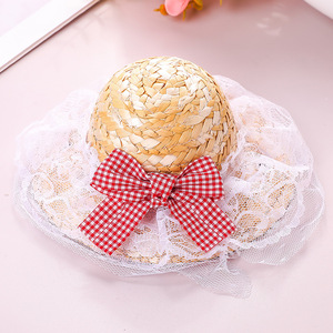 Sombrero de Paja Estilo Coreano de Moda, Sombrero de Granjero Elegante, Sombrero de Sol para Gatos con Lazo Retro y Lindo, Ideal para Exteriores - Product Image 1