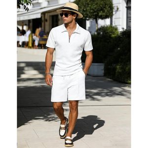 Conjunto de pantalones cortos de verano para hombre, 2 piezas, de algodón tejido, transpirable, para golf y ropa informal. - Product Image 3