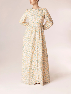 Vestidos Casuales قطن طباعة طويل العيينة الأزهار فساتين نسائية سيدة فستان أنيق عارضة