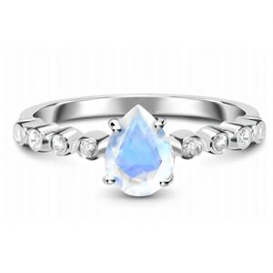 <b>925</b> <b>Silver</b> Moonstone Pear Cut Engagement <b>Ring</b> Women's Romantic Prong Setting Water Drop Shape Fine Jewelry - Product Image 1