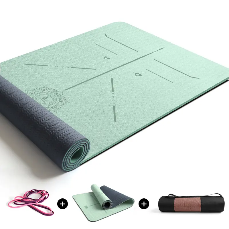 Tapete de yoga reciclado antiderrapante, tapete certificado antideslizante feito sob encomenda para pilates de fitness em casa com linhas de posição