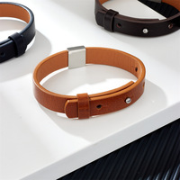 Bracelet Manchette en Cuir Véritable pour Homme, Réglable, Fait à la Main, Style Punk