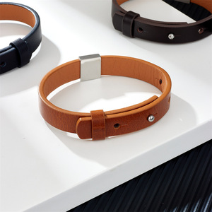 Brazalete <span class=keywords><strong>de</strong></span> <span class=keywords><strong>Cuero</strong></span> Genuino para Hombre, Pulsera Envolvente Hecha a Mano Ajustable Estilo Punk - Product Image 5