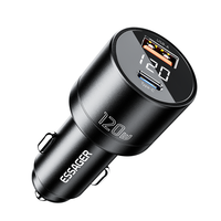 Cargador de Coche ESSAGER Serie FSJ-009 de Aleación de Aluminio 12V - 24VPPS PD3.0 USB Tipo-C 120W para Carga Rápida de Celulares