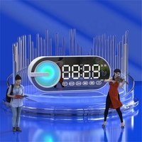 Jam Alarm Speaker rumah portabel Mini nirkabel, Speaker rumah dengan Radio FM, lampu Surround Led, pengeras suara gigi biru