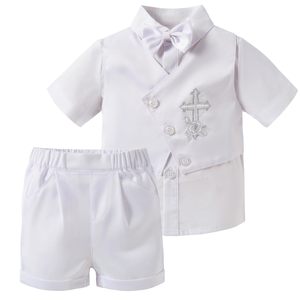 Tenues de baptême personnalisées pour garçons, ensembles pour bébés garçons, cadeaux de baptême, costumes blancs avec chemise habillée, pantalon, broderie croix - Product Image 1