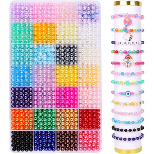 DIY Jewelry Set 6mm ABS Pearl <b>Beads</b> 28 Colors Round Loose <b>Beads</b> Bracelet Making Materials For Kids Craft Toys - Product Image 1