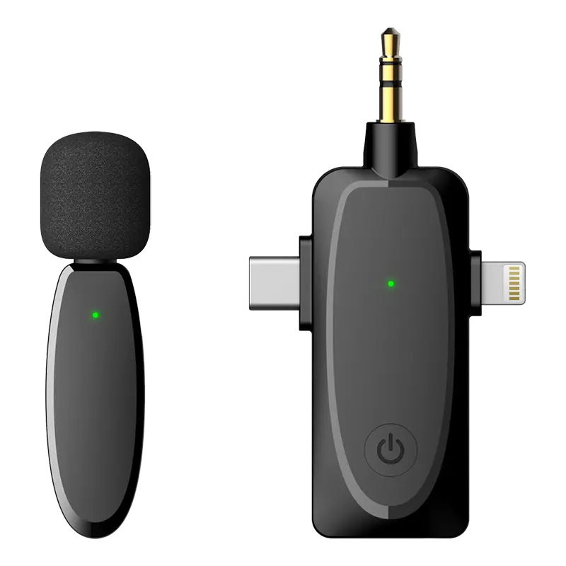 2022 Popular Mini Black Video Wireless Microphone 3 in 1 Recording Wireless Microphone for Mobile Phone