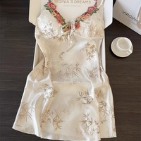 Chemise de nuit et vêtements d'intérieur en satin jacquard brodé style chinois pour femme, personnalisable