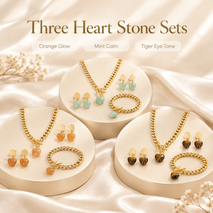 Conjunto de Joyería de Cadena Cubana de Acero Inoxidable Chapado en Oro que No se Desvanece con Piedra Natural en Forma de Corazón y Cierre OT, Ideal para Uso Diario de Niñas - Product Image 2