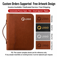 Portafolio de Cuero Personalizado con 3 Anillas, Cierre de Cremallera, Asa, Bolsillo para Calculadora y Tablet, con Logotipo, para Ejecutivos y Reuniones de Negocios