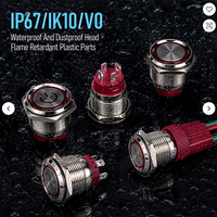 Sakelar Tombol Tekan Logam 16mm Tahan Air LED Beriluminasi Momentary Latching 15A Anti Vandal untuk Kelautan Otomotif RV