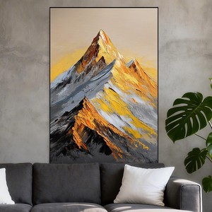 Pintura al Óleo Pintada a Mano, Montañas Doradas, Impresionismo, Marco de Metal, Gran Tamaño, Arte Moderno Minimalista para Decoración de Pared de Sala de Estar - Product Image 2