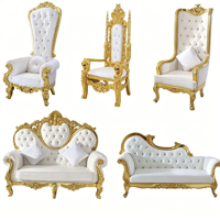 Canapé en cuir souple blanc de luxe pour mariés, chaises trônes dorées et argentées pour événements