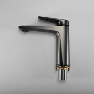 Современный минималистичный смеситель для раковины из латуни и керамики цвета оружейной стали, однорычажный, для горячей и холодной воды, с одним отверстием - Product Image 2