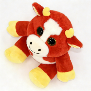 Vache en peluche rouge et blanche personnalisée, jouet en peluche doux avec cornes et sabots jaunes, 31cm-50cm, unisexe pour enfants - Product Image 3