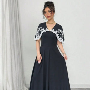 ชุดเดรสชายหาดฤดูร้อนสำหรับผู้หญิง ลายดอกไม้ปัก คอวีลึก เอวยางยืด ยาว - Product Image 1