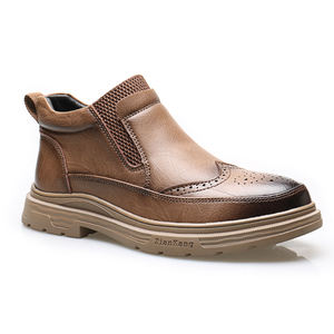 รองเท้าบูทเชลซีทรงกลางแบบผูกเชือกหนังแท้สำหรับผู้ชาย ดีไซน์หรูหรา ระบายอากาศได้ดี มีไซส์ใหญ่พิเศษ เหมาะสำหรับใส่ในฤดูหนาว ฤดูร้อน และฤดูใบไม้ผลิ - Product Image 1