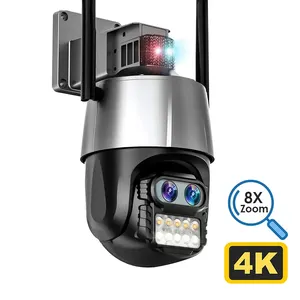 वाईफ़ाई दोहरी लेंस 8MP आउटडोर सुरक्षा वायरलेस वीडियो निगरानी ऑटो ट्रैकिंग सुरक्षा संरक्षण 1080P HD ICsee 4K PTZ कैमरा