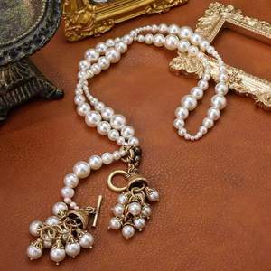 Средневековый ретро-винтажный классический комплект украшений: ожерелье-цепочка и серьги с бусинами - Product Image 1