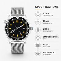 Montres mécaniques pour hommes de 42 mm, luxe et mode, fond transparent, acier inoxydable, ronde, étanche 3 bars, verre saphir, aiguilles
