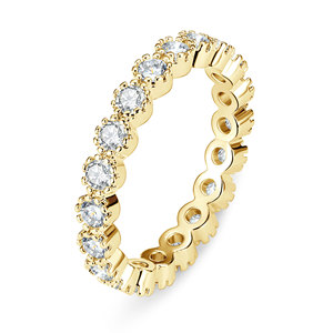 Venta al por mayor de joyería: Anillo de eternidad clásico unisex de moissanita completa VVS GRA de 1.2 ct con engaste de bisel de fuegos artificiales y corte redondo, chapado en oro de 14K. - Product Image 1