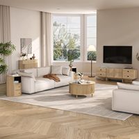 Mesa de Centro Convertible de Madera Clara con Tapa Abatible y Almacenamiento Oculto, Diseño Escandinavo para Sala de Estar