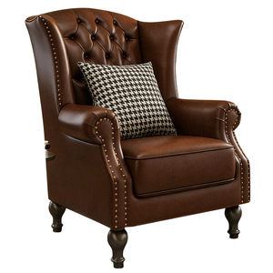 <span class=keywords><strong>Fauteuil</strong></span> moderne en bois massif et cuir, chaise décontractée vintage avec dossier à oreilles, mobilier pour appartements et salons d'hôtels. - Product Image 6