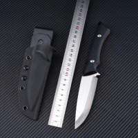 Couteau de survie GT-F0100 à lame fixe, manche G10 noir, pointe tombante, pour la chasse et la randonnée, lame tranchante, logo personnalisable