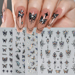 4 pz/set Laser nero bianco farfalla 3D Sticker per unghie stile scuro Nail Art cursori decalcomanie Star Design decorazione Manicure - Product Image 1
