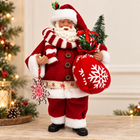 Figurine du Père Noël de 27 cm (10,6 pouces) avec sac cadeau, écharpe rayée et flocon de neige, décoration de table de Noël