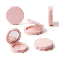 Palette de fards à paupières portable vide, ronde, en plastique rose, avec miroir et option d'estampage pour fard à joues et illuminateur