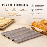 Moule à pain baguette antiadhésif en acier au carbone, plaque ondulée perforée à 2, 3 ou 4 fentes, plateau de cuisson pour four, cuisine domestique, taille 38 cm