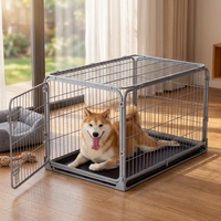 Cage pliable pour chien, gris argenté, simple et robuste, avec cadre carré en fer, protection, porte simple, double verrouillage, plateau de nettoyage amovible