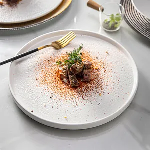 Crokery Restaurant Assiette Dinnerware Porcelain Catering Plates Steak 10" Round Flat Dinner Dishes Hotel White Ceramic Plate