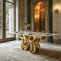 Ensemble de table à manger en fibre de verre de luxe, base en métal doré, plateau en marbre blanc, 4 chaises courbes, meubles pour la maison et les restaurants