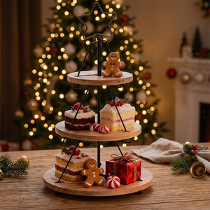 3-TIER CHRISTMAS TREE SHAPE <b>WOOD</b> + MDF <b>CAKE</b> STAND 17.72" H HAND WASH ONLY - Product Image 6