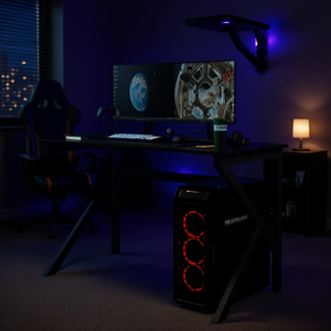 Escritorio de Juego de Madera Sintética Negra en Forma de Z, Tamaño Estándar para Gamers - Product Image 2