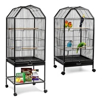 Cage à oiseaux sur roulettes avec étagère de rangement, maison pour perroquets en métal équipée de mangeoires et de perchoirs en bois