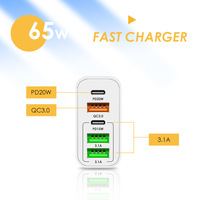 Pengisi Daya 120/65W 5-Port QC2.0 dengan 3 Port USB-A + 2 Port USB-C PD Output 5V 3A 15W Colokan EU/US/UK