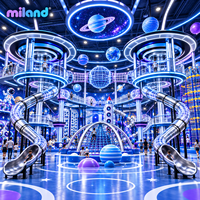 Équipement de terrain de jeux commercial, style cyberpunk, thème orange, centres d'activités pour enfants, structure de jeu, grande murale interactive
