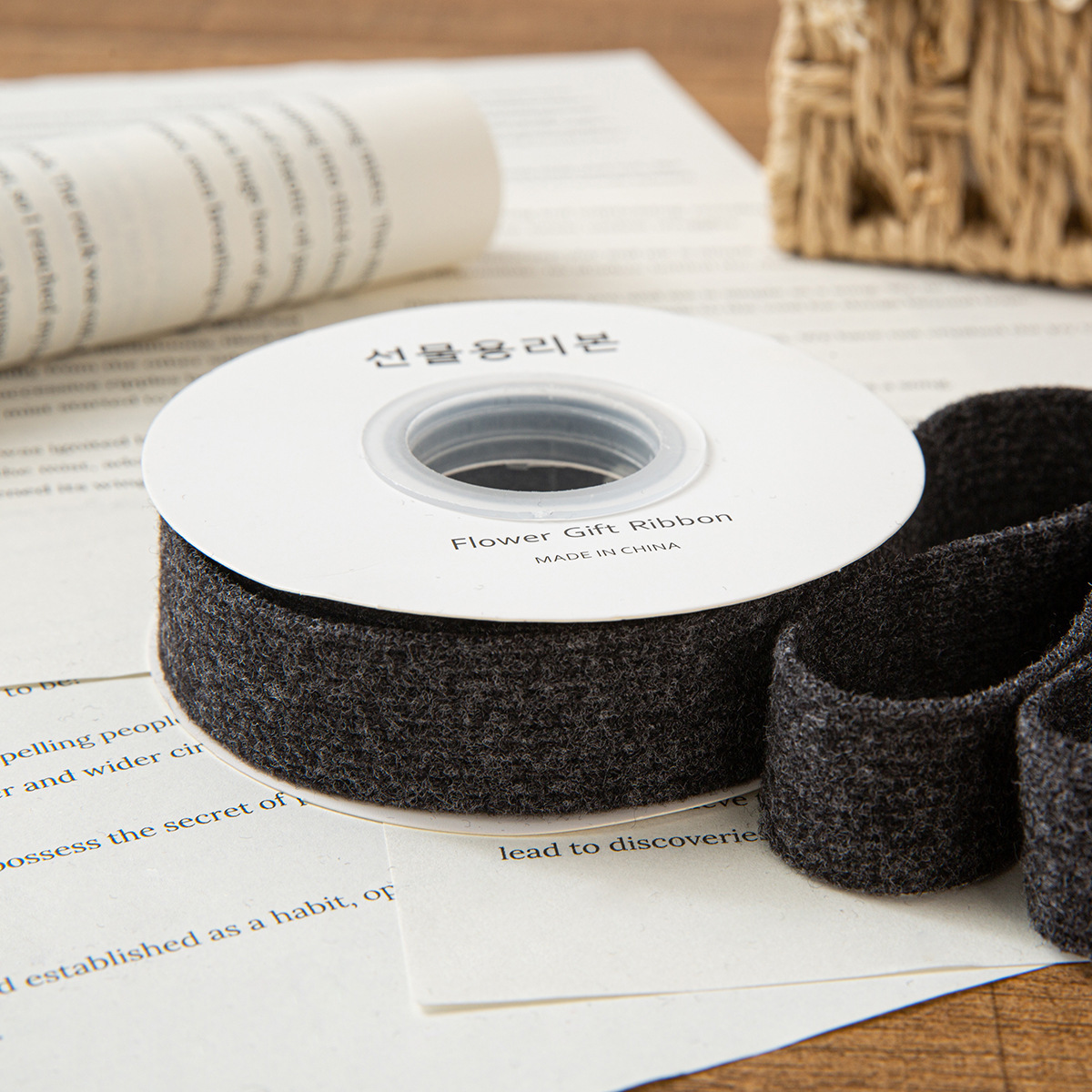 2.5cm deep gray woolen knitted ribbon 1 yard (25 yards/roll)