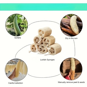 Esponja natural de lufa redonda de 10 cm con cuerda, almohadilla de limpieza para lavar platos, ollas y sartenes. - Product Image 4
