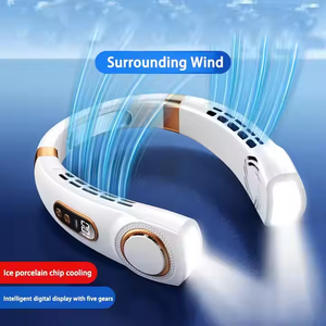 Ventilateur portable à suspendre au cou avec lumière LED, affichage numérique USB, sans pales, climatiseur électrique, 5 vitesses puissantes - Product Image 4