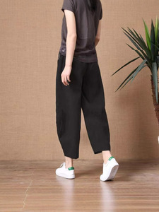 <span class=keywords><strong>Pantaloni</strong></span> Harem a Vita Media in Cotone e <span class=keywords><strong>Lino</strong></span> Traspiranti, Gamba Larga, Estivi, Eco-Friendly, Vestibilità Comoda, Casual da <span class=keywords><strong>Donna</strong></span> - Product Image 6